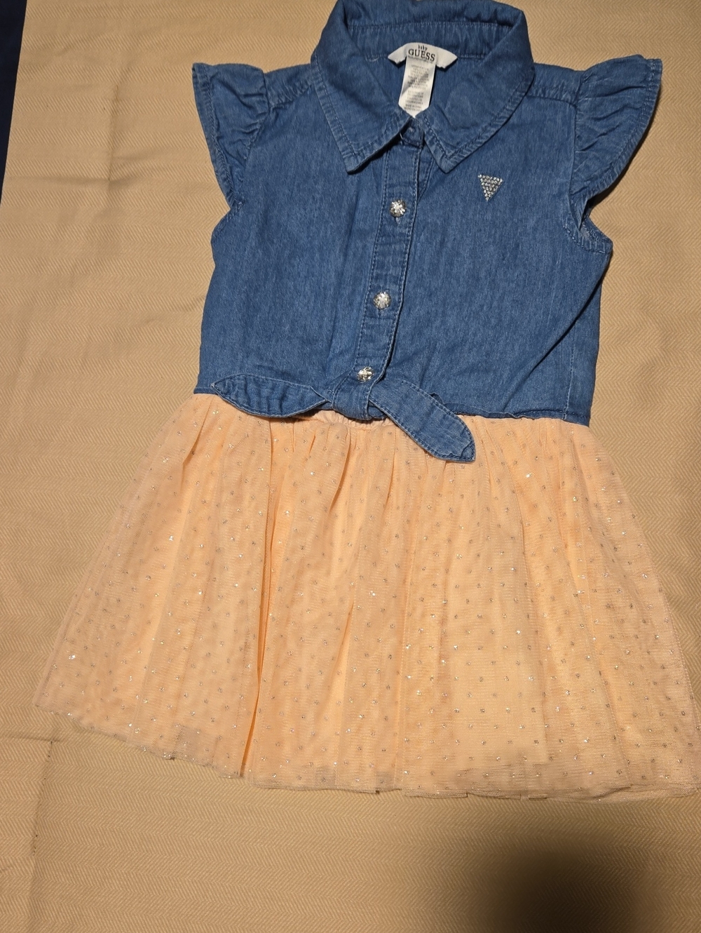 GUESS Blue Denim Top with Peach Sparkle Tulle Skirt